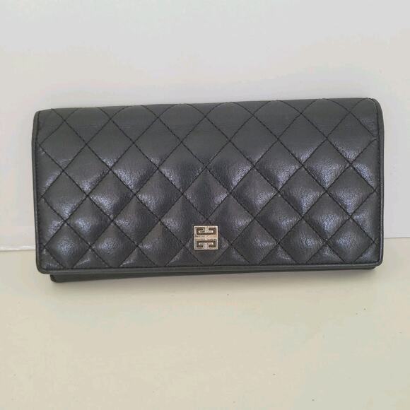 Givenchy Envelope Card Bill Holder Black Wallet Leather Vintage Italian Large - Picture 1 of 14
